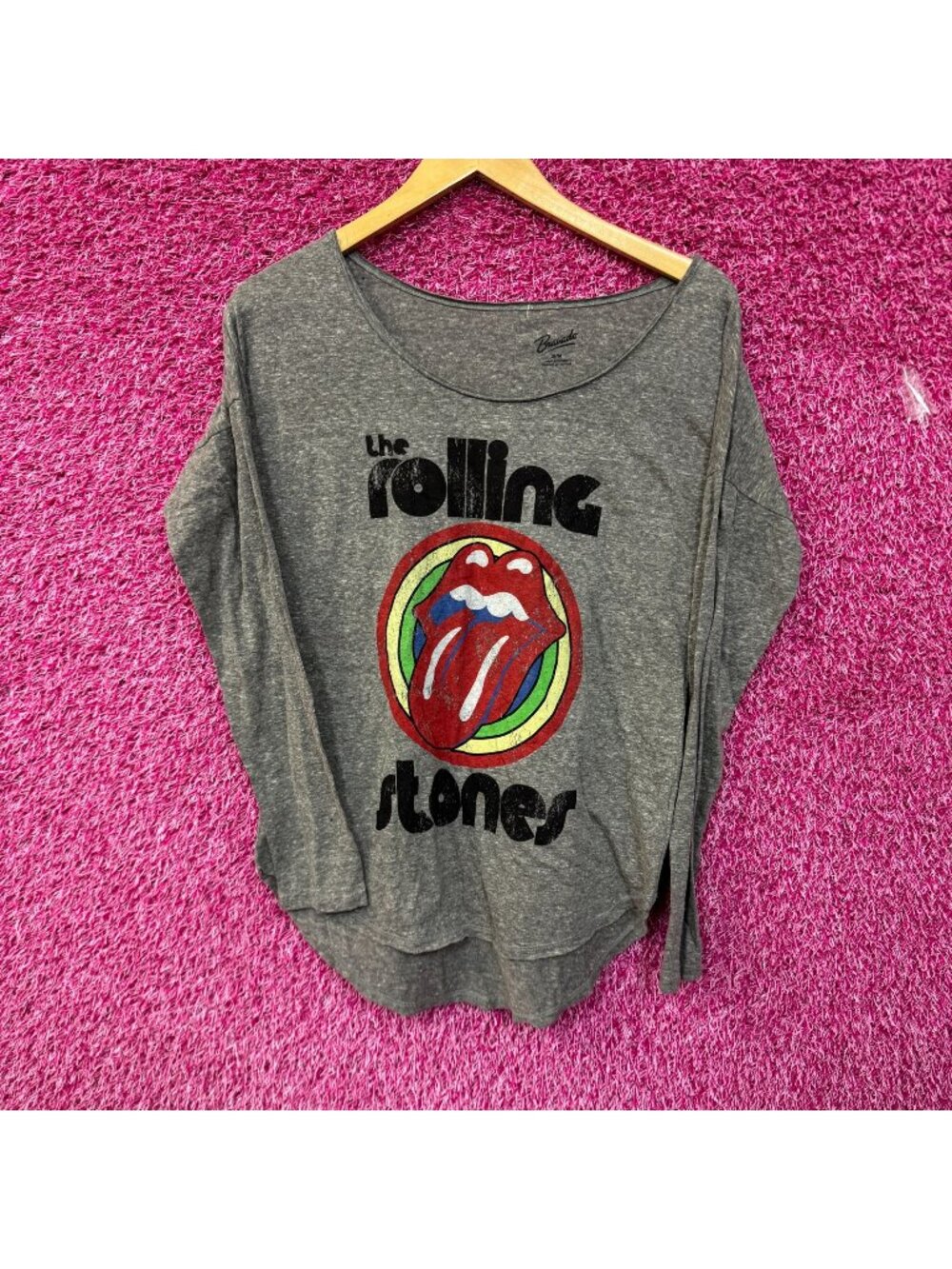 The Rolling Stones Hot Lips Rock Long Sleeve Scoopneck Top M